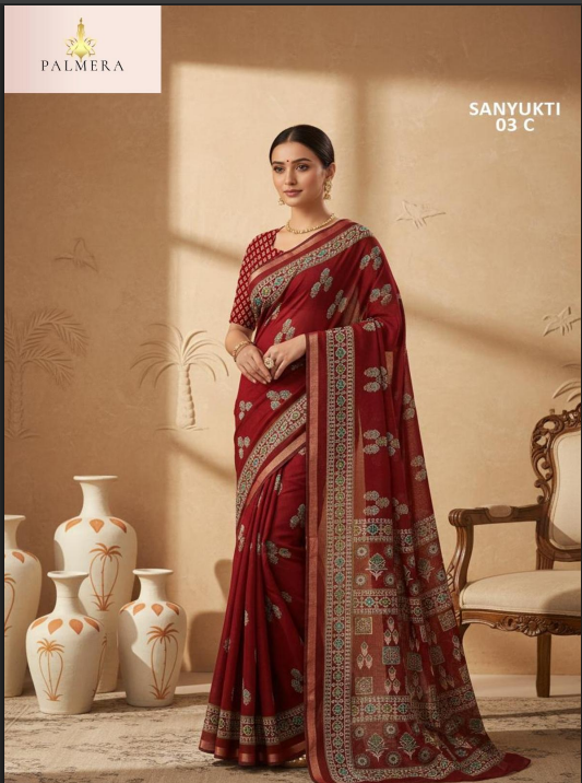 p1 Palmera Sanyukti 03 Cotton Printed Saree with Unstitched Blouse