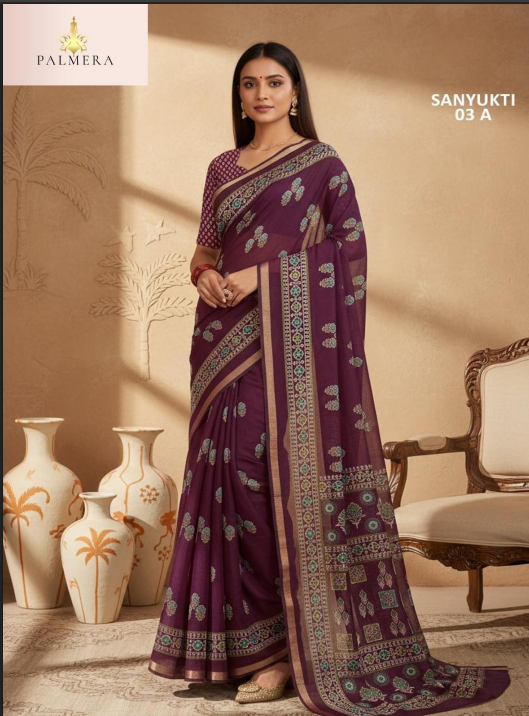 p1 Palmera Sanyukti 03 Cotton Printed Saree with Unstitched Blouse
