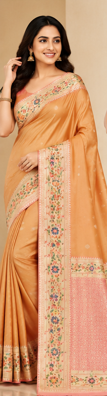 Soft Silk Saree with Floral Woven Border