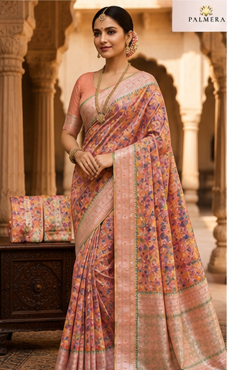 peach Palmera Premium Soft Silk Saree with Floral Woven Design