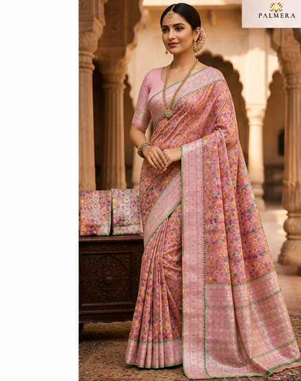 pink Palmera Premium Soft Silk Saree with Floral Woven Design