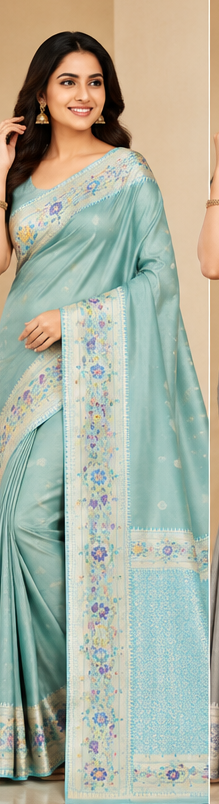 Soft Silk Saree with Floral Woven Border
