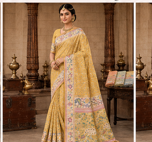 yellow Palmera Premium Peach Soft Silk Saree with Floral Woven Design