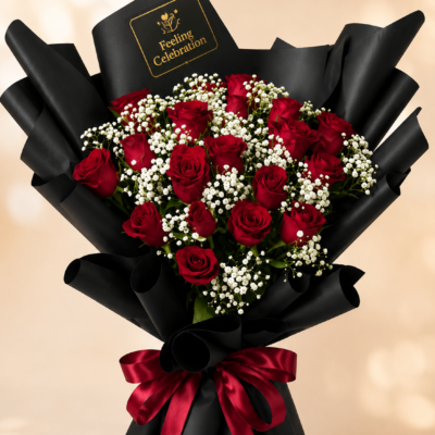 Royal Red Rose & Baby’s Breath Bouquet