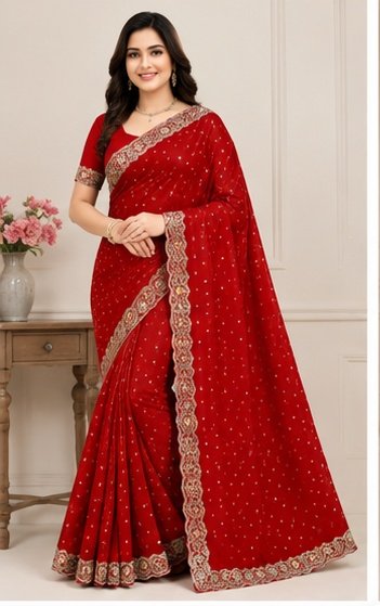 Satin Fabric Fancy Sirokshi Saree - Image 2