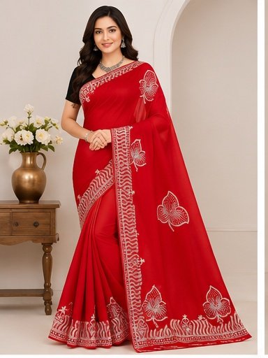 Designer Floral Embroidery Saree - Image 2