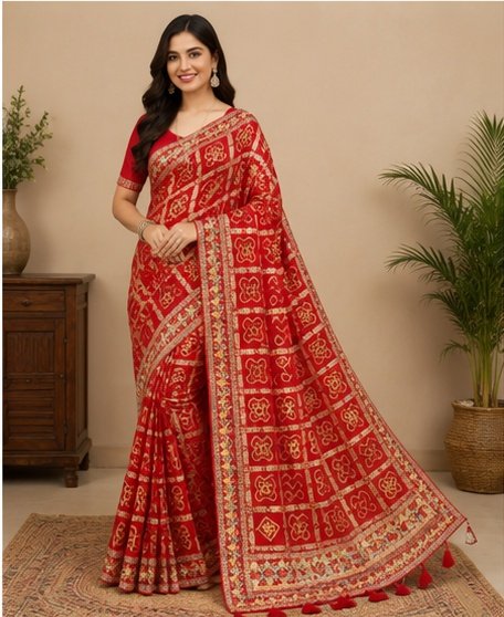 Traditional Printed Designer Saree with Floral Geometric Pattern - Image 2