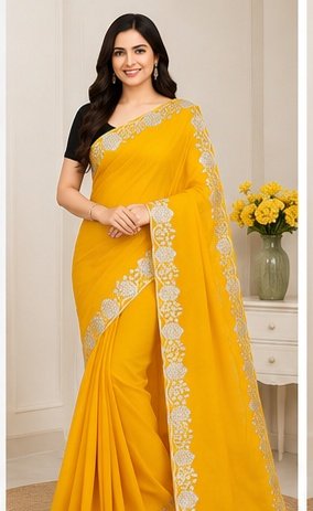Designer Floral Embroidery Saree - Image 2