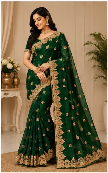 Magenta Gold Embroidered Designer Saree - Image 8