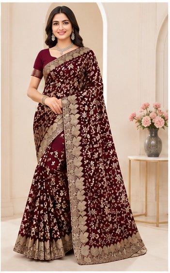 Embroidered Floral Designer Saree - Image 2