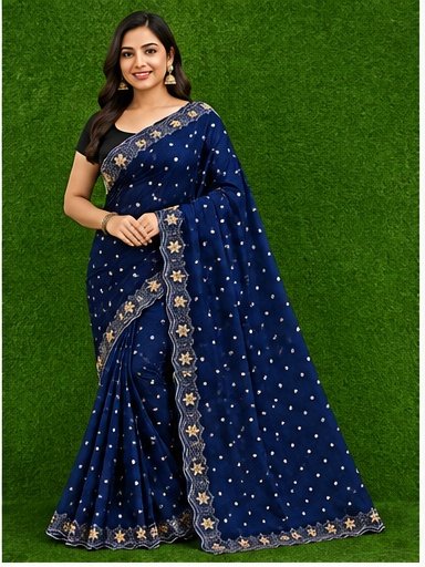 Satin Fabric Sirokshi Work Designer Saree - Image 2