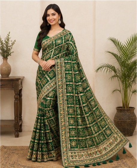 Traditional Printed Designer Saree with Floral Geometric Pattern - Image 3