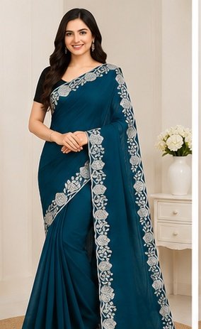 Designer Floral Embroidery Saree - Image 3