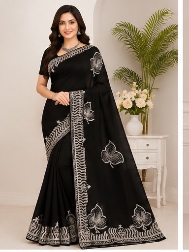 Designer Floral Embroidery Saree - Image 4