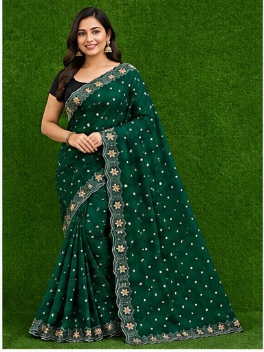 Satin Fabric Sirokshi Work Designer Saree - Image 3