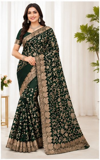 Embroidered Floral Designer Saree - Image 3