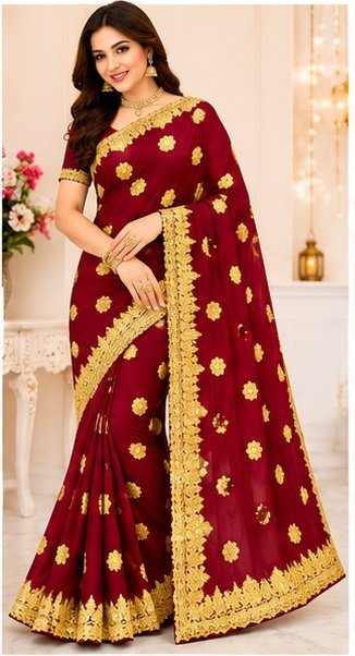 Navy Blue Gold Embroidered Designer Saree - Image 5
