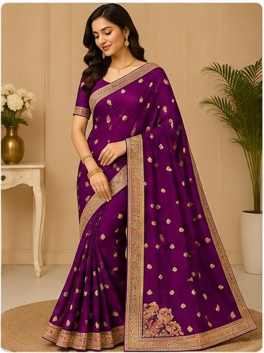 Royal Blue Gold Embroidered Designer Saree - Image 6