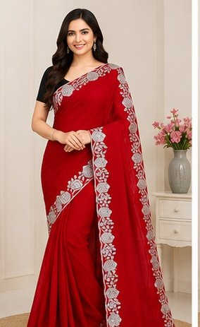 Designer Floral Embroidery Saree - Image 4
