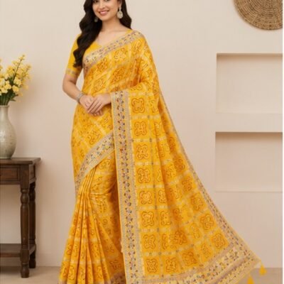 Traditional Printed Designer Saree with Floral Geometric Pattern