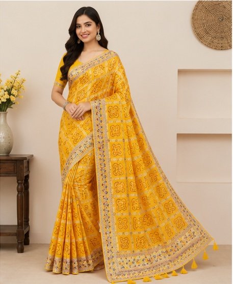 Traditional Printed Designer Saree with Floral Geometric Pattern