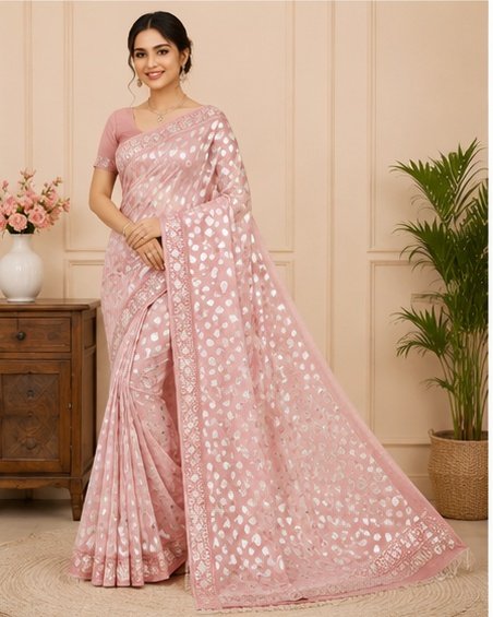 Pastel Mint Paisley Printed Designer Saree