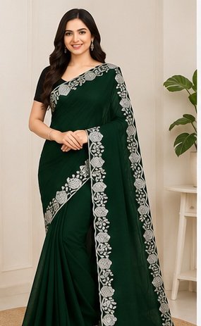 Designer Floral Embroidery Saree - Image 5