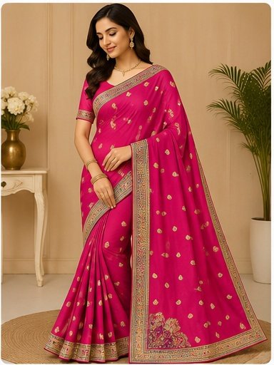 Royal Blue Gold Embroidered Designer Saree - Image 5