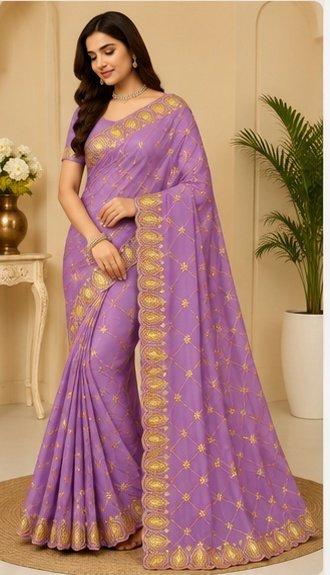 Red Gold Embroidered Designer Saree - Image 5