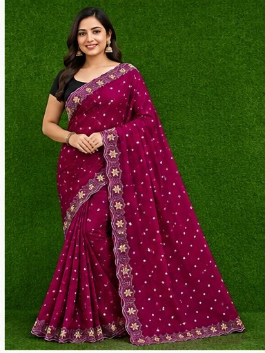 Satin Fabric Sirokshi Work Designer Saree - Image 4