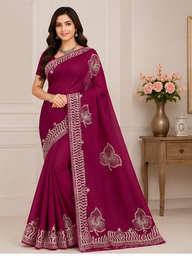 Designer Floral Embroidery Saree - Image 5
