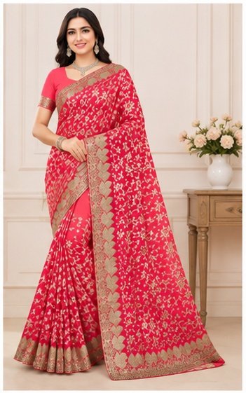 Embroidered Floral Designer Saree - Image 4