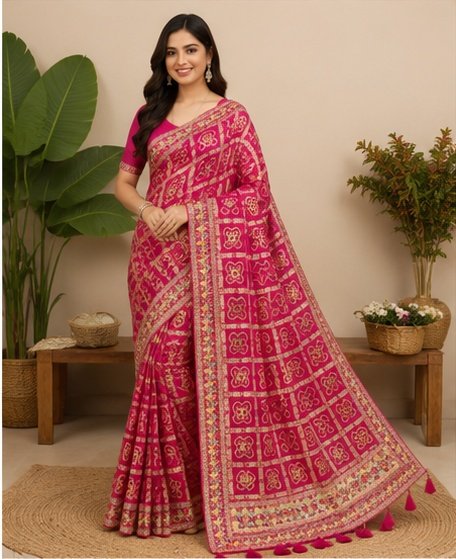 Traditional Printed Designer Saree with Floral Geometric Pattern - Image 4