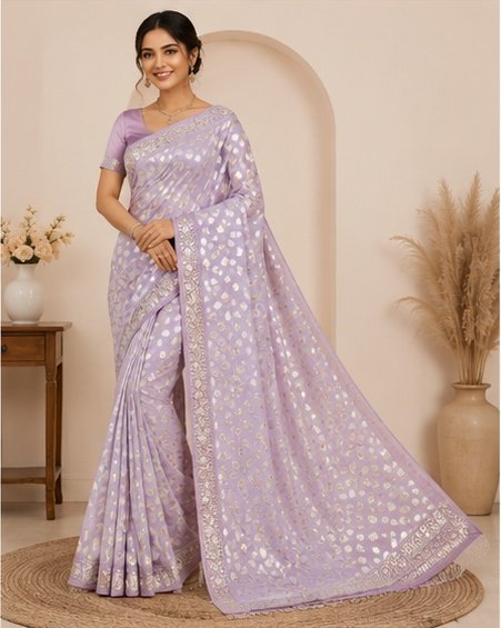 Pastel Mint Paisley Printed Designer Saree - Image 4