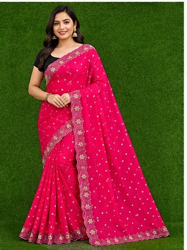 Satin Fabric Sirokshi Work Designer Saree - Image 5