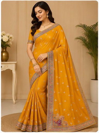 Royal Blue Gold Embroidered Designer Saree - Image 4