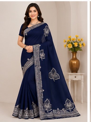 Designer Floral Embroidery Saree - Image 6