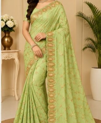 Red Gold Embroidered Designer Saree