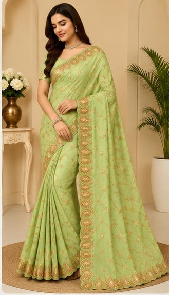 Red Gold Embroidered Designer Saree