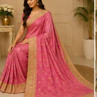 Peach Gold Embroidered Designer Saree