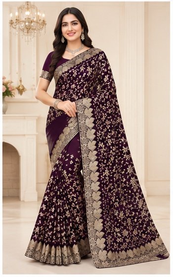 Embroidered Floral Designer Saree - Image 5
