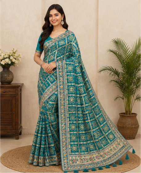 Traditional Printed Designer Saree with Floral Geometric Pattern - Image 5