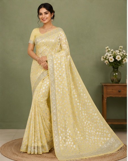 Pastel Mint Paisley Printed Designer Saree - Image 5