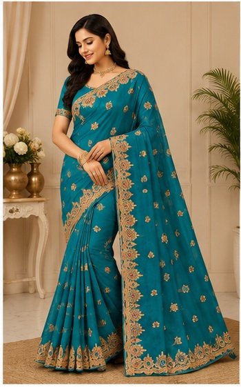 Magenta Gold Embroidered Designer Saree - Image 5