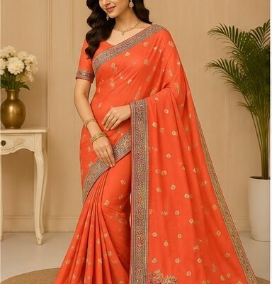 Royal Blue Gold Embroidered Designer Saree