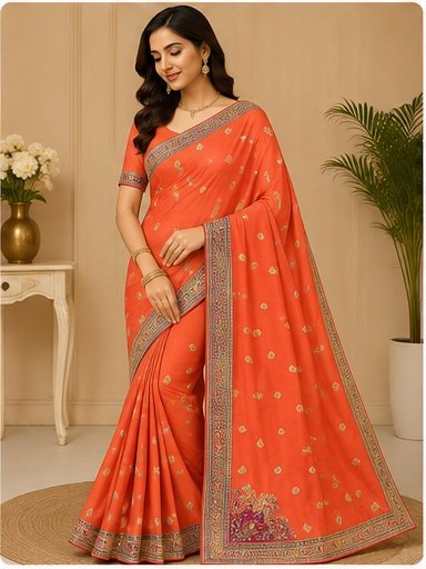 Royal Blue Gold Embroidered Designer Saree