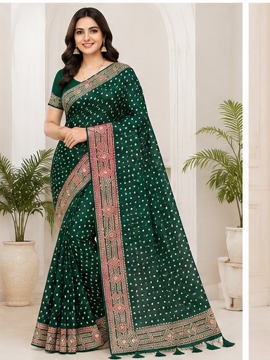 Printed Polka Dot Designer Saree with Embroidered Border - Image 7