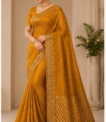 Red Bandhani Silk Saree with Golden Border