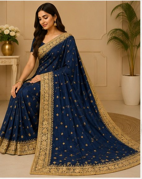 Peach Gold Embroidered Designer Saree - Image 2