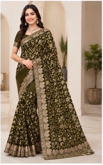 Embroidered Floral Designer Saree - Image 6